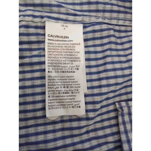 Calvin Klein Blue Checkered The Cotton Cashmere Casual Button Down Shirt Sz L - Picture 6 of 8